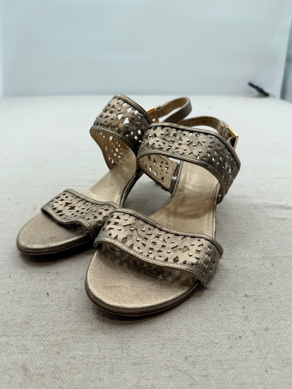 Stuart Weitzman Metallic Gold Cutout Slingback Sandals